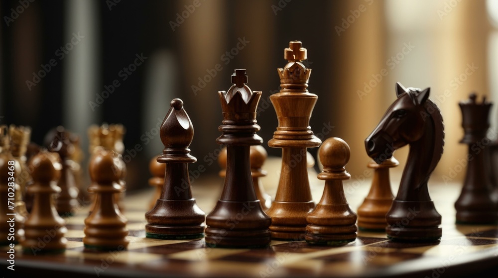 Chess pieces on a chess board. Generative AI. Chess pieces on a chess board. Generative AI.