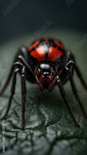 A red spider with black and red markings. Generative AI. © serg3d