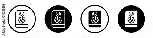User guide book icon set. Training guidance info handbook vector symbol in a black filled and outlined style. Instruction booklet service sign. photo