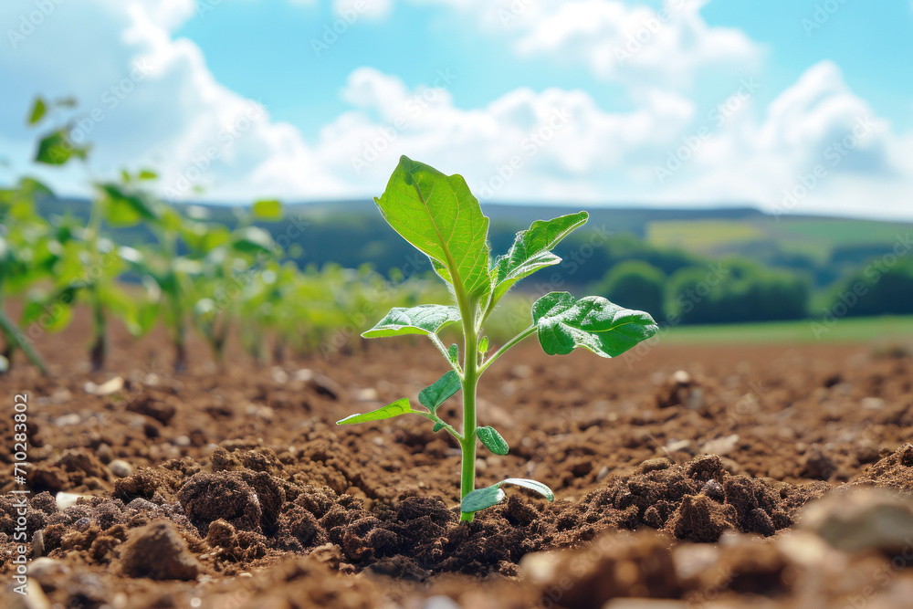 Young plant growing in a field at spring time Young plant growing in a field at spring time