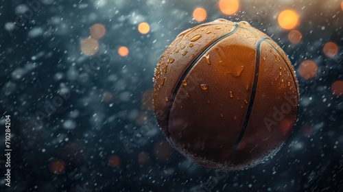 Basketball background with copy space, featuring a close-up highlight of the basketball.  © Matthew