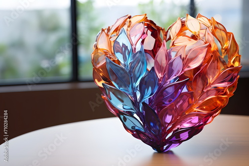 Colorful crystal heart Reflects beautifully and outstandingly. There is a space for copy text. Suitable for making greeting cards on occasions related to love. It shows a beautiful but fragile love.