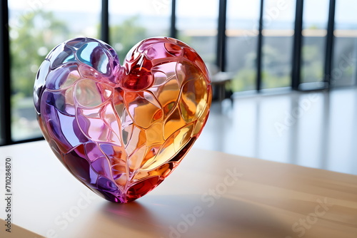 Colorful crystal heart Reflects beautifully and outstandingly. There is a space for copy text. Suitable for making greeting cards on occasions related to love. It shows a beautiful but fragile love.