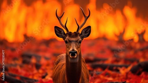 The image of a deer amidst the burning forest is a stark reminder of the consequences of climate change.