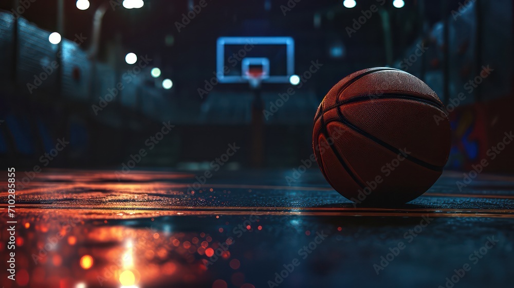 Basketball background with copy space. Highlighting close-up the ball of basketball Basketball background with copy space. Highlighting close-up the ball of basketball