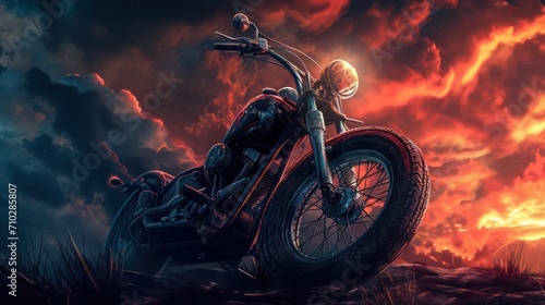 Masculine rider background with ample copy space, showcasing a motorbike driver in focus.
 photo