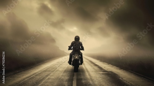 Masculine rider background with ample copy space, showcasing a motorbike driver in focus. 
