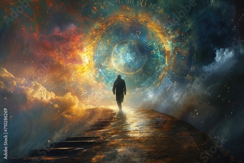 Image of time traveler person in astral world. Ai generative photo
