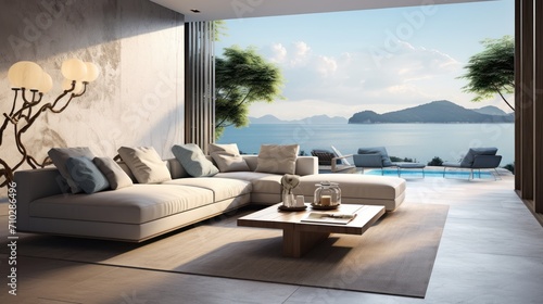 Modern luxury living room with a couch. Ai generative © Planum