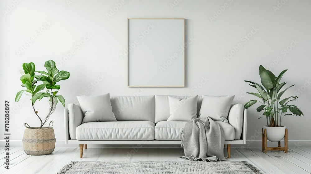 living room interior with sofa and plant on white living room interior with sofa and plant on white
