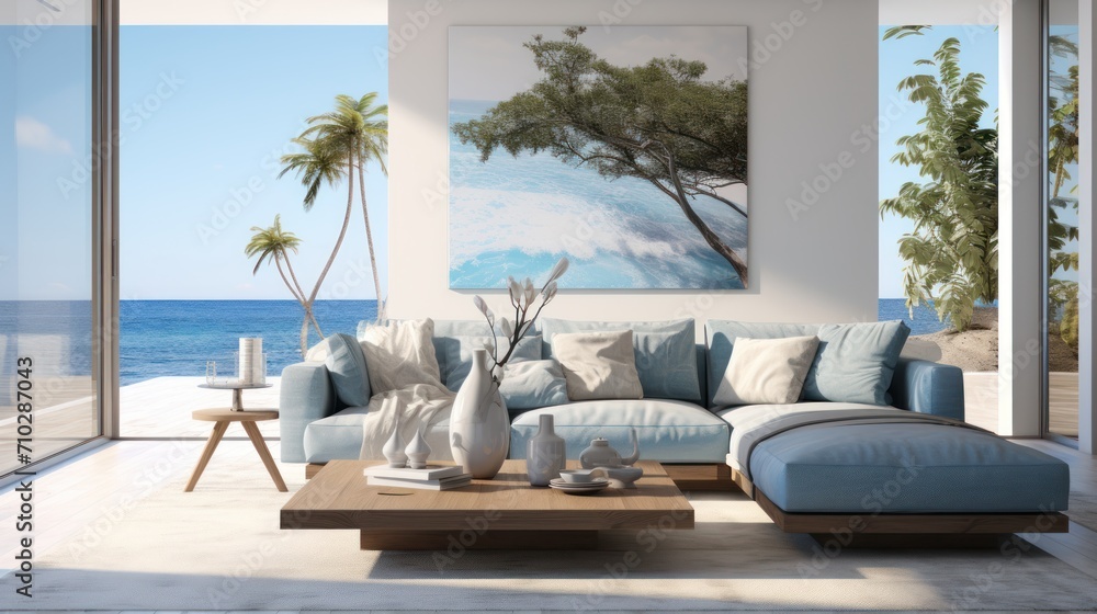Modern luxury living room with a couch. Ai generative