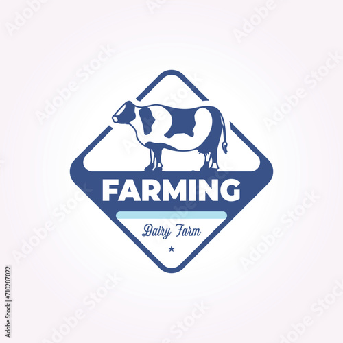 rustic milk logo design emblem. cattle farm icon illustration template vector