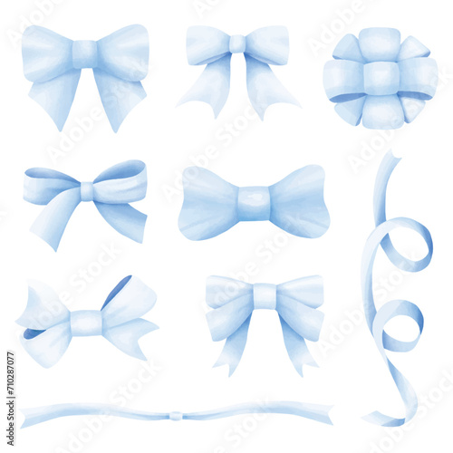 Blue watercolor ribbon bow tie vector collection