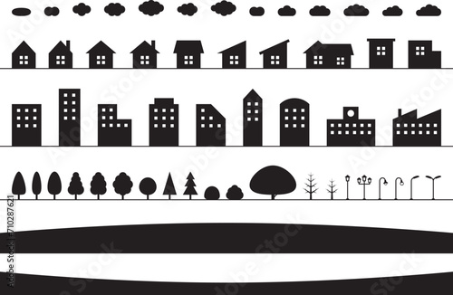 家並み・町並みのパーツのベクターイラストセット