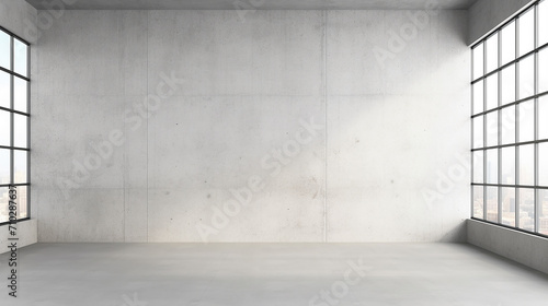 blank wall in bright concrete office with large window