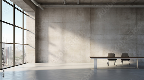 Fototapeta Naklejka Na Ścianę i Meble -  blank wall in bright concrete office with large window in sunlight