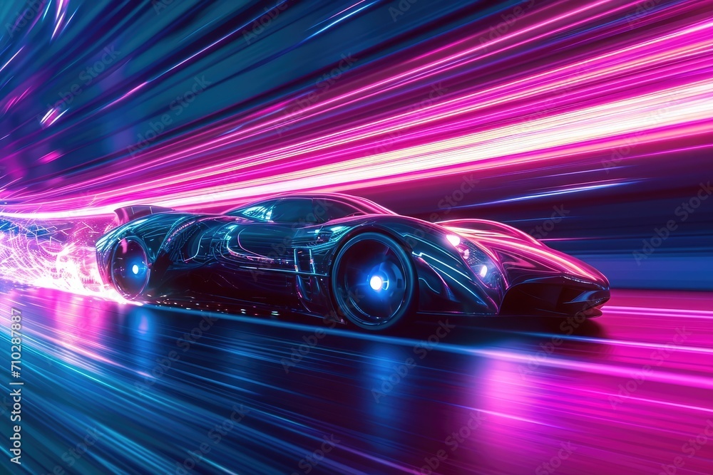 Powerful acceleration of futuristic sports supercar. Ai generative