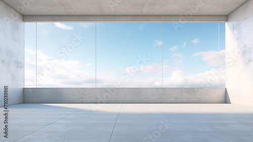 empty concrete floor and gray wall with blue sky view. 3d rendering