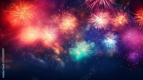Abstract burst of colorful fireworks against a dark sky , abstract burst, colorful fireworks, dark sky