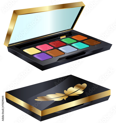 Colorful Eyeshadow Palette with Applicator Brush - Elegant Black and Gold Case