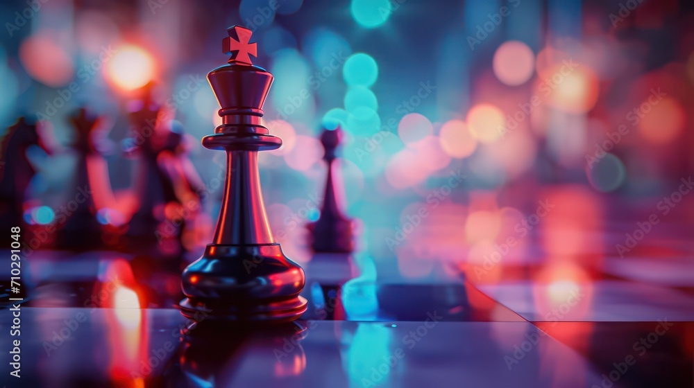 Business strategy concept background with copy space, featuring a prominent chessboard and strategic pieces.
 - obrazy, fototapety, plakaty 