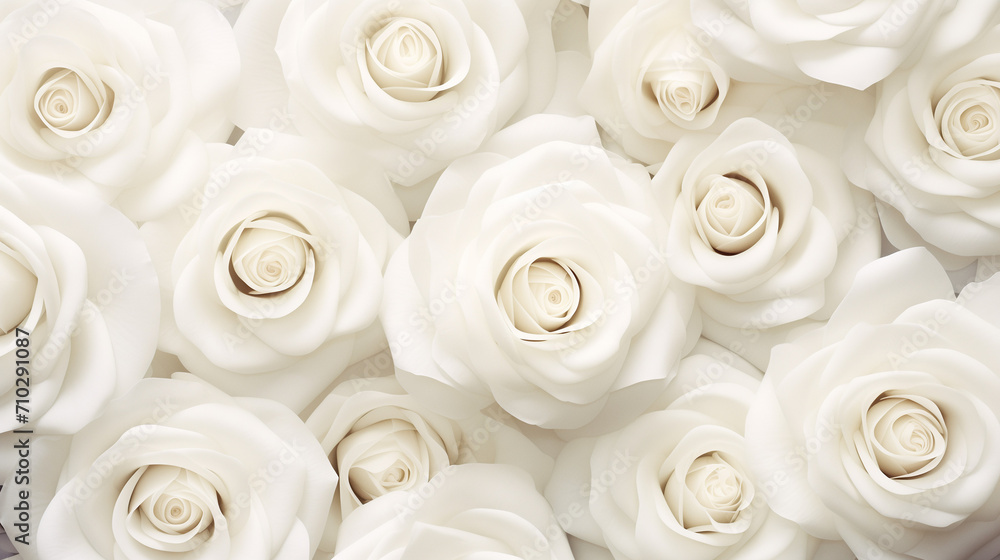 Obraz premium White roses as floral elegant background. Abstract floral layout, banner. 