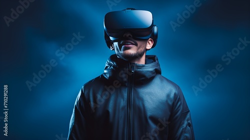 AI Person wearing VR headset for virtual reality engagement , AI person, VR headset, virtual reality © Babu