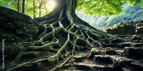 Ancient tree roots in a healthy eco,system , ancient tree roots, healthy eco,system