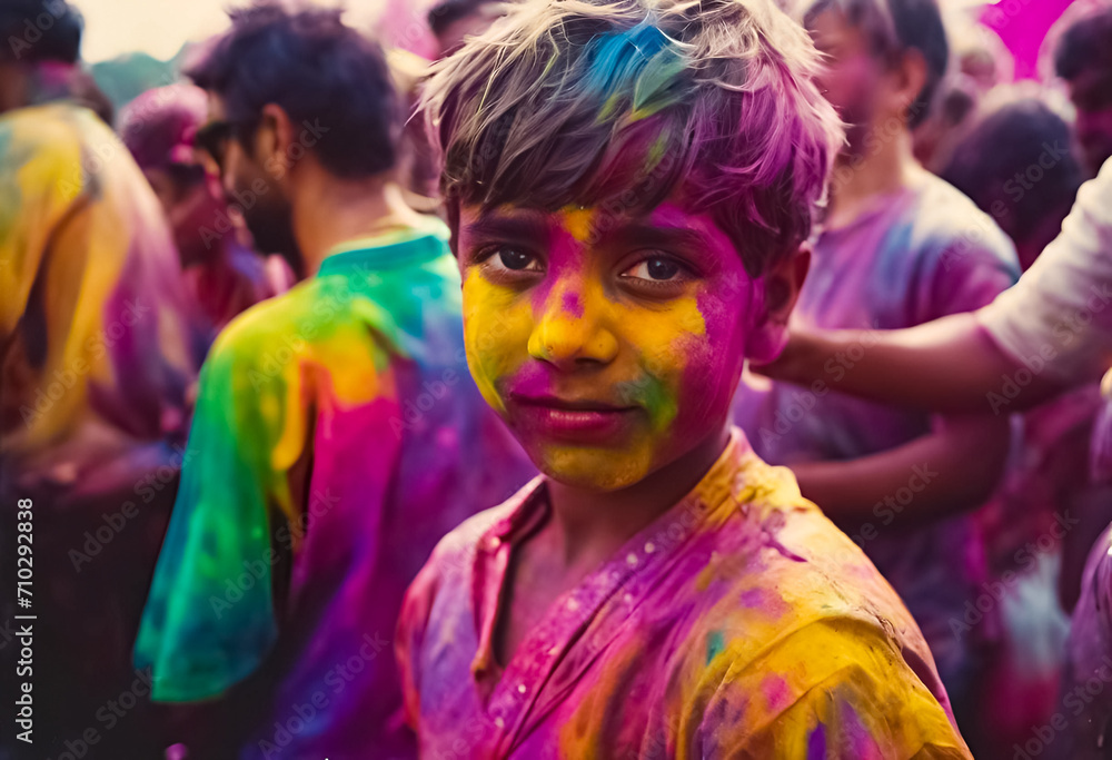 Fototapeta premium AI Generative illustration of a traditional Holi Festival of Colour scene