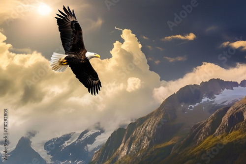 Majestätischer Adlerflug: Ein amerikanischer Adler in voller Freiheit, majestätisch und kraftvoll im Flug