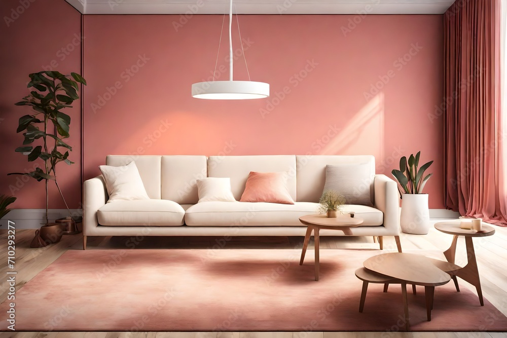 A minimalist masterpiece, featuring a single sofa, a white frame mockup on a solid color wall, and a touch of vibrant color, all bathed in the gentle glow of a sleek pendant light. A minimalist masterpiece, featuring a single sofa, a white frame mockup on a solid color wall, and a touch of vibrant color, all bathed in the gentle glow of a sleek pendant light.