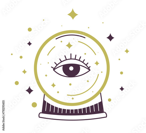 Crystal ball with eye, magic symbol with stars