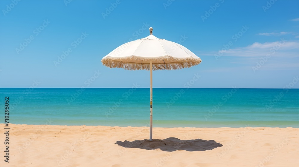 Beautiful beach with umbrella in a natural coastal setting , beautiful beach, umbrella, natural coastal setting