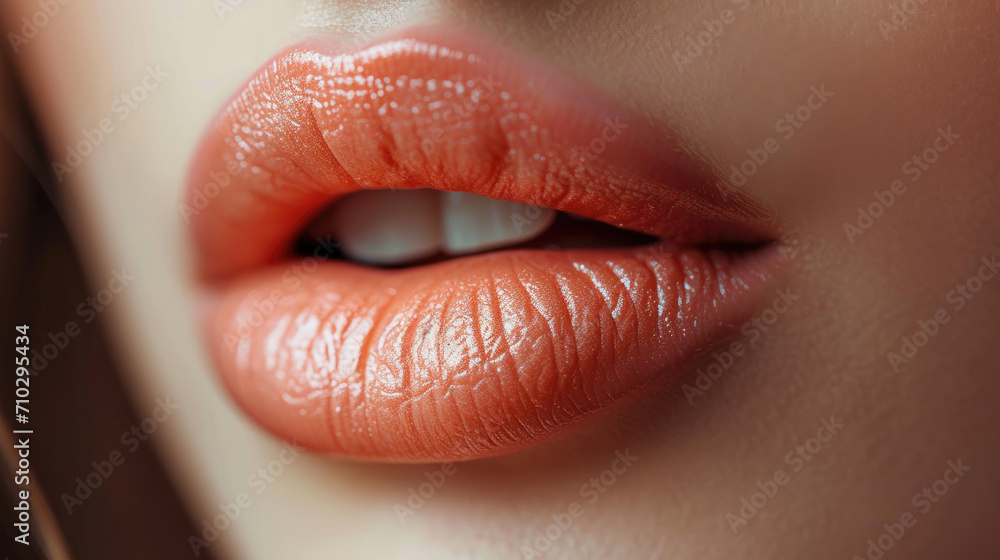 Lipstick on the lips of colors peach fuzz. Lipstick on the lips of colors peach fuzz.