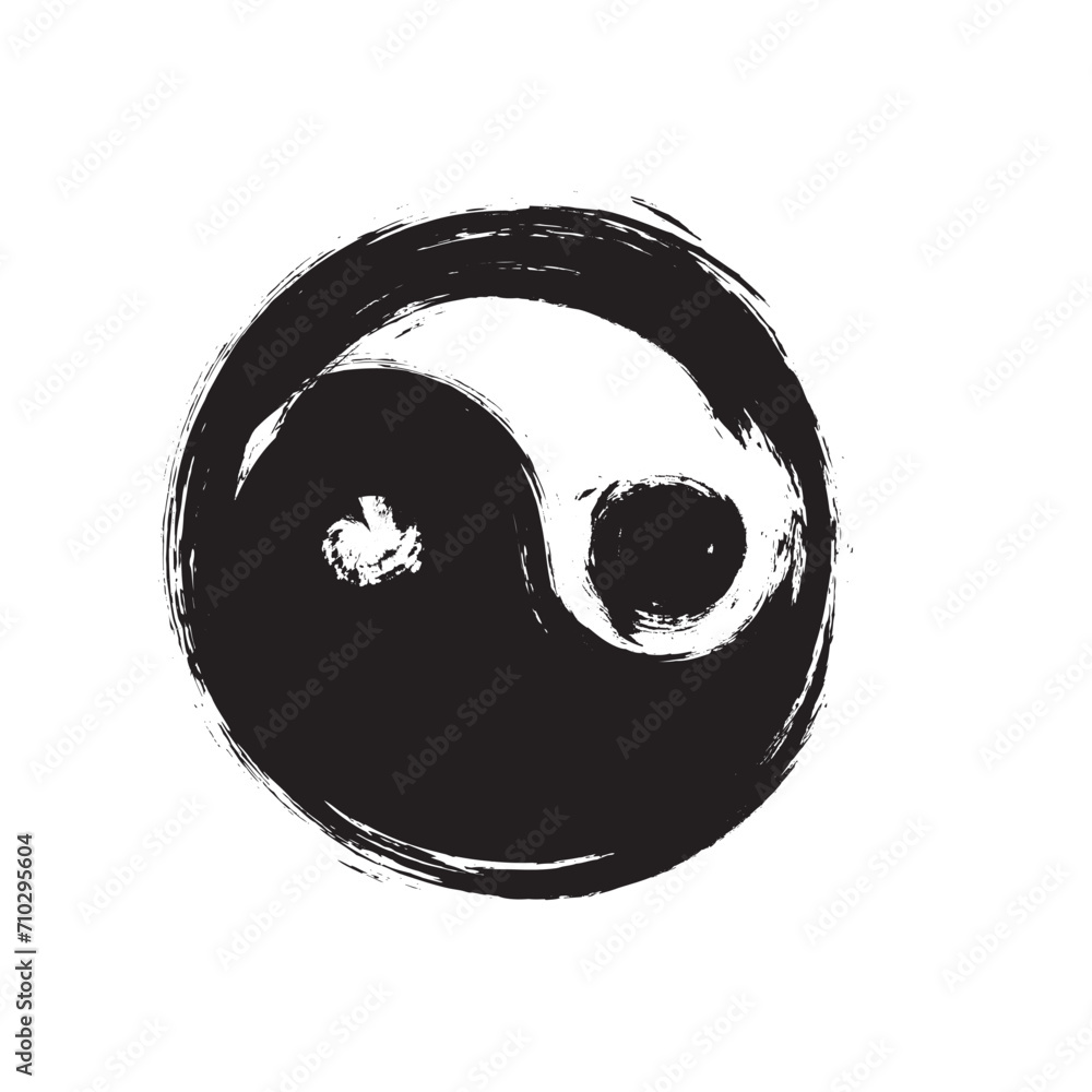 Yin Yang Chinese symbol with brush stroke design, yin yang black and