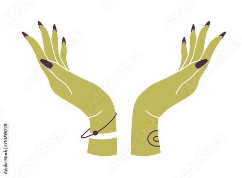 Mystic female hands raised up, esoteric concept