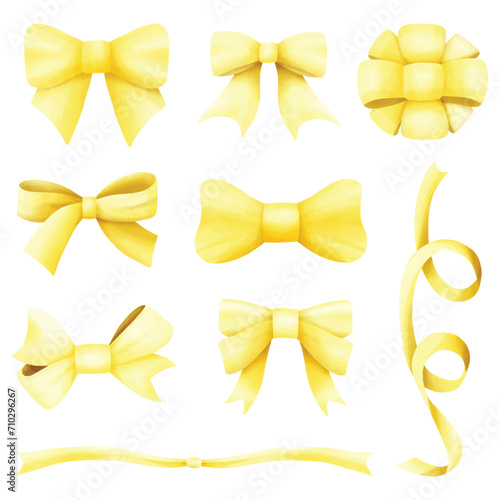 Yellow watercolor ribbon bow tie vector collection