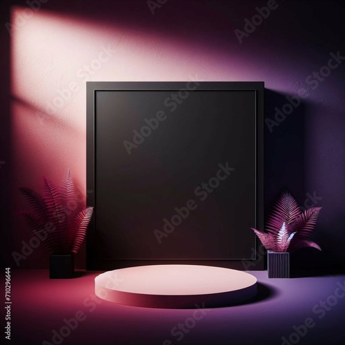 Black dark violet purple blue red burgundy maroon magenta glow minimal abstract background for product presentation, shadow and light from windows on plaster wall, product podium