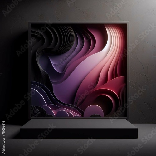 Black dark violet purple blue red burgundy maroon magenta glow minimal abstract background for product presentation, shadow and light from windows on plaster wall, product podium