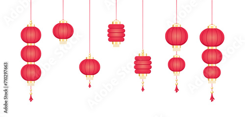 Red Hanging Chinese Lantern, Lunar New Year and Mid-Autumn Festival Decoration Graphic. Decorations for the Chinese New Year. Chinese lantern festival.