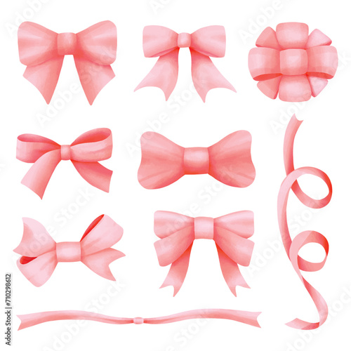 Red watercolor ribbon bow tie vector collection
