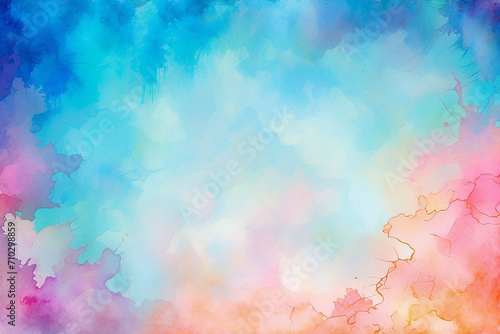 Abstract watercolor background design combining blue  pink and orange colors.