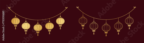 Gold Chinese Lantern Hanging Garland Set, Lunar New Year and Mid-Autumn Festival Decoration Graphic