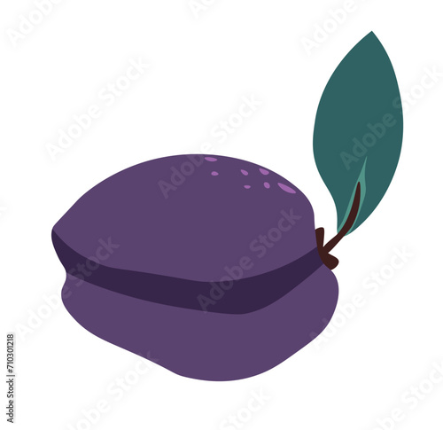Ripe plum with leaf, organic and natural berry