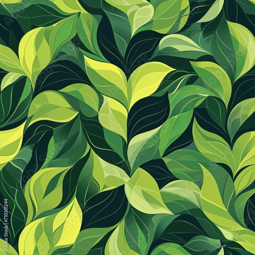 Seamless Pattern of Vibrant Green Leaves: A Detailed Illustration of Lush Foliage
