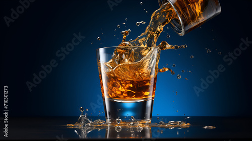 Whiskey with splash on black background brandy in a glass ai generative