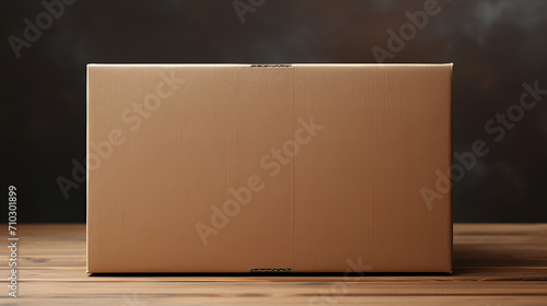 Empty cardboard box on the table in black background ai generative © Nazia