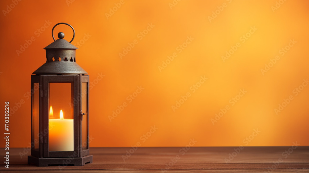 Fantastic rustic candle lantern on a warm orange to yellow Fantastic rustic candle lantern on a warm orange to yellow