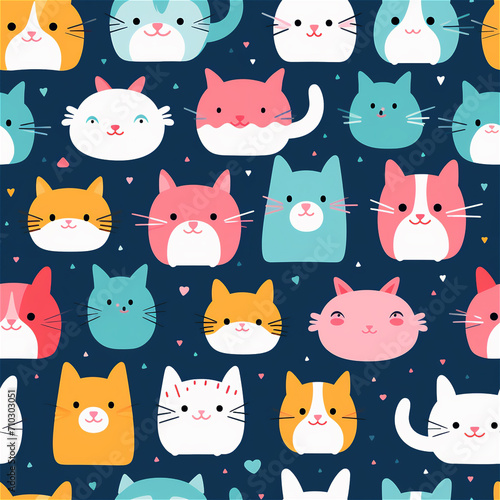 Seamless pattern   Playful Cat Pattern in Flat Design 