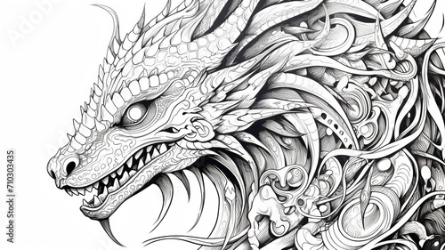 Zentangle Dragon Pattern A detailed zentangle style